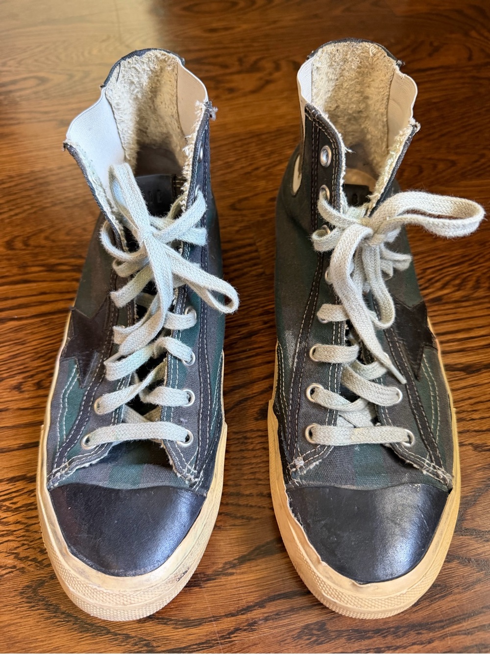 Golden Goose High-Top Canvas Sneakers in Black and Hunter Green Stripes